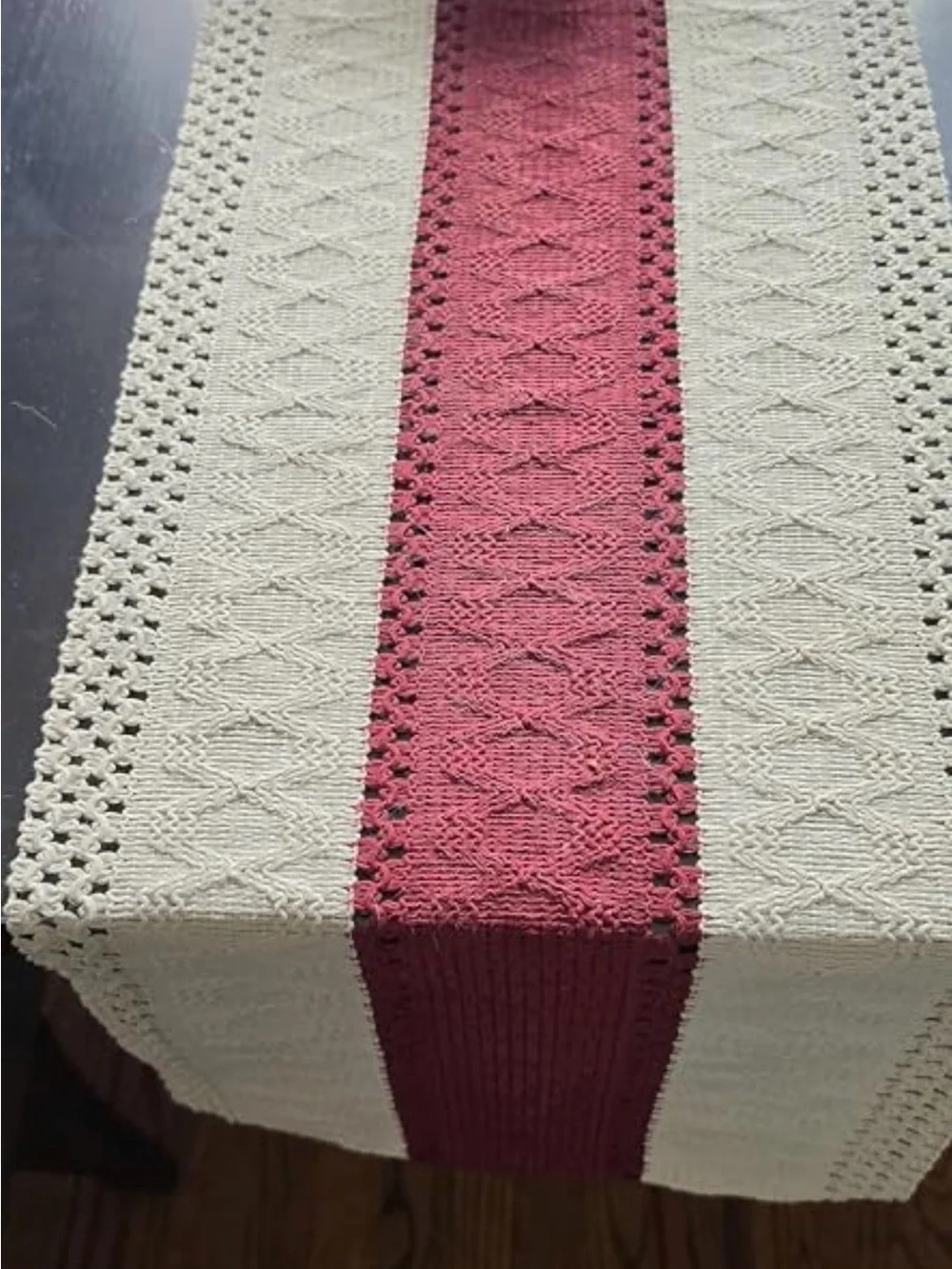 Farmhouse Table Runner 12x72 Burgundy Cream Cotton Blend